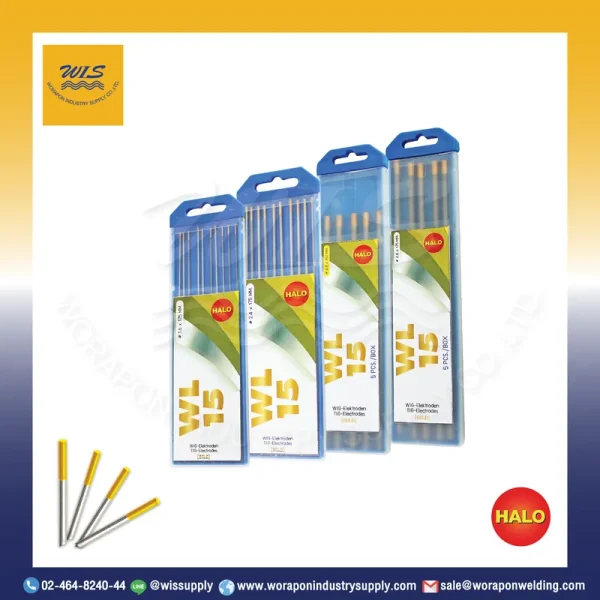 ลวดเชื่อมทังสเตน (TIG) HALO WL15 สีทอง 1.6X175 มม. 1 แพ็ค 10 เส้น