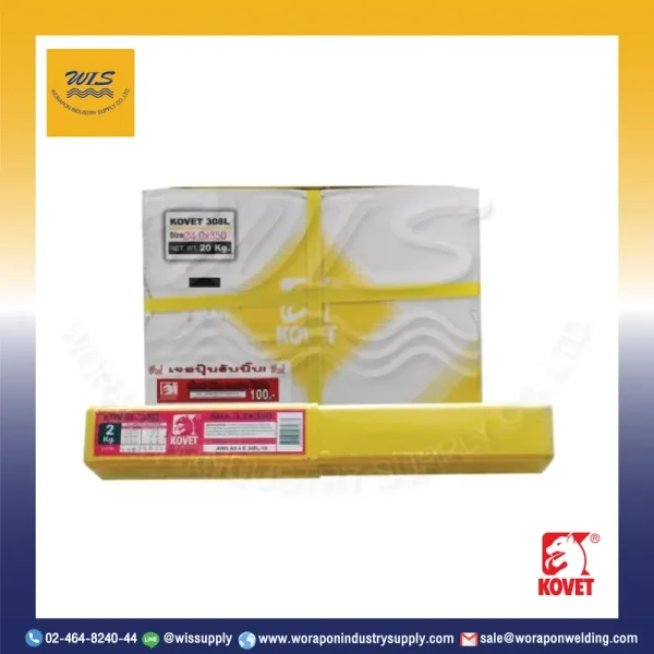 ลวดเชื่อมสแตนเลสแก๊สอาร์ก้อน (TIG) KOVET ER 308L ขนาด 2.4 มม. หลอดละ 5 กก.