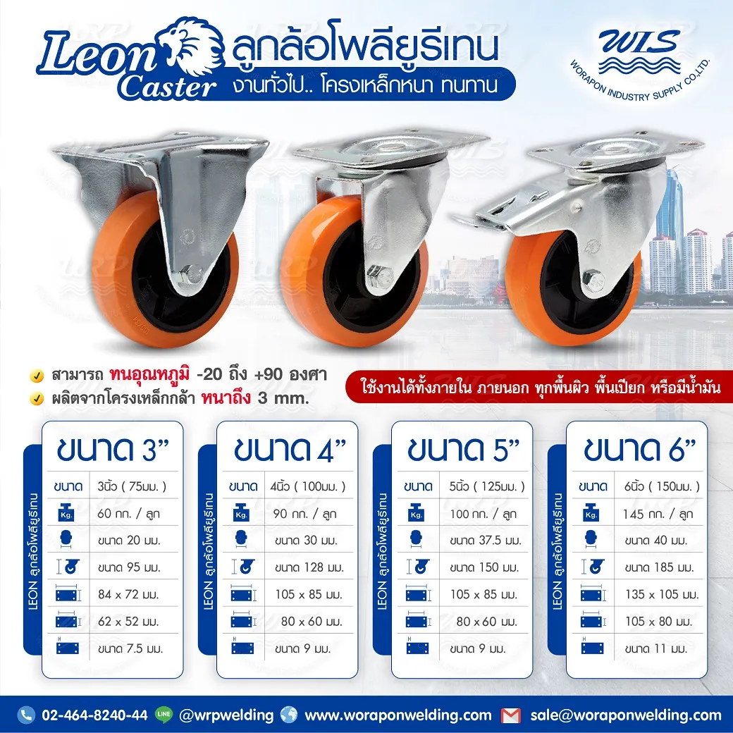 ล้อรถเข็นโพลียูรีเทน 6” LEON (แป้นหมุนมีเบรค) - Image 2