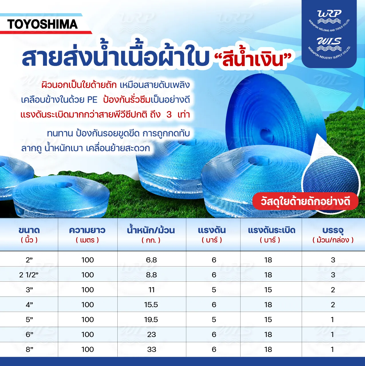 สายส่งน้ำเนื้อผ้าใบ สีน้ำเงิน TOYOSHIMA - Image 2