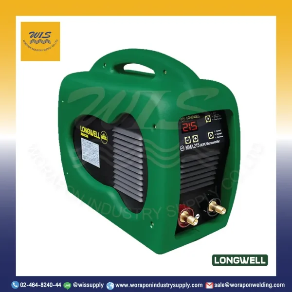 เครื่องเชื่อมไฟฟ้า Longwell รุ่น MMA 215 HDPE Microcontroller พร้อมปุ่มควบคุมและหน้าจอแสดงผลดิจิทัล