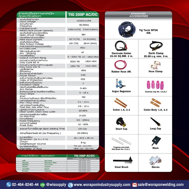 เครื่องเชื่อมทิก MC-WELD TIG 200P AC/DC (200A) ระบบอินเวอร์เตอร์ เชื่อมอลูมิเนียม สแตนเลส เหล็ก พร้อมฟังก์ชัน Pulse/2T-4T รับประกัน 2 ปี - Image 2