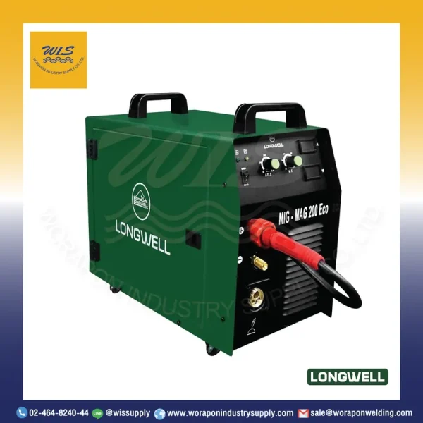 เครื่องเชื่อมมิกแมก MIG-MAG 200 Eco ระบบอินเวอร์เตอร์ LONGWELL พร้อมอุปกรณ์เสริมสำหรับงานเชื่อมซีโอทู