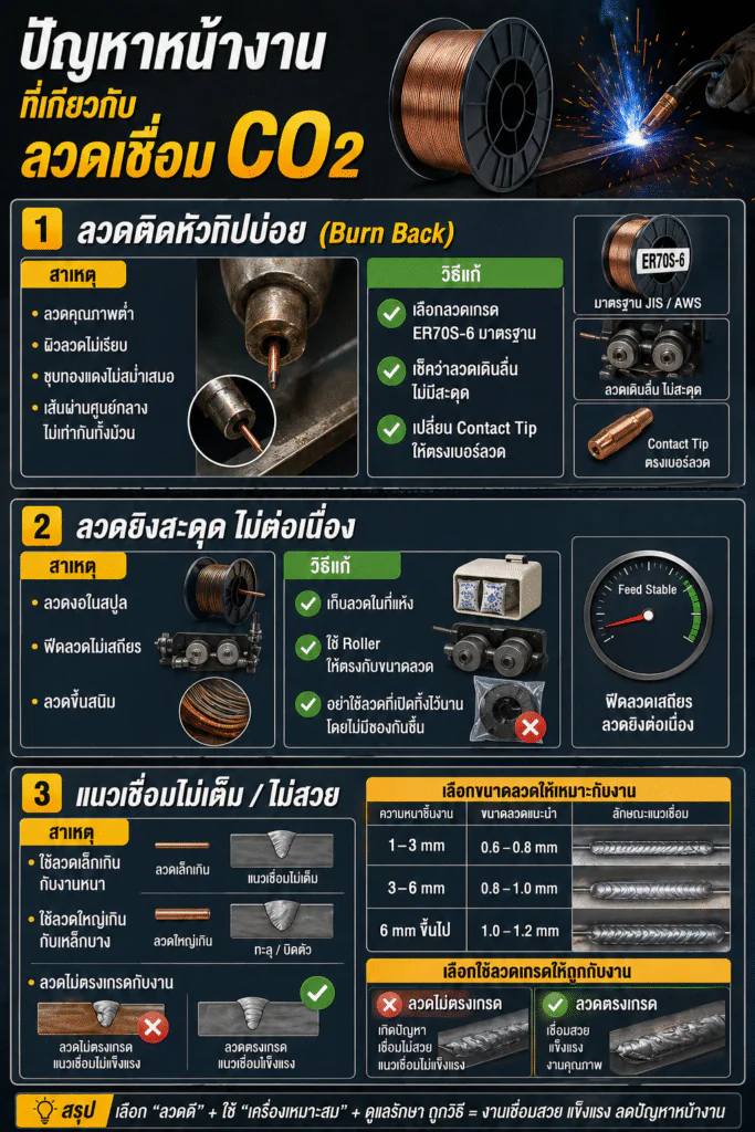 ปัญหาหน้างานที่เกี่ยวกับลวดเชื่อม CO2